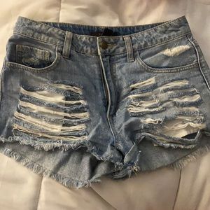 Distressed jean shorts